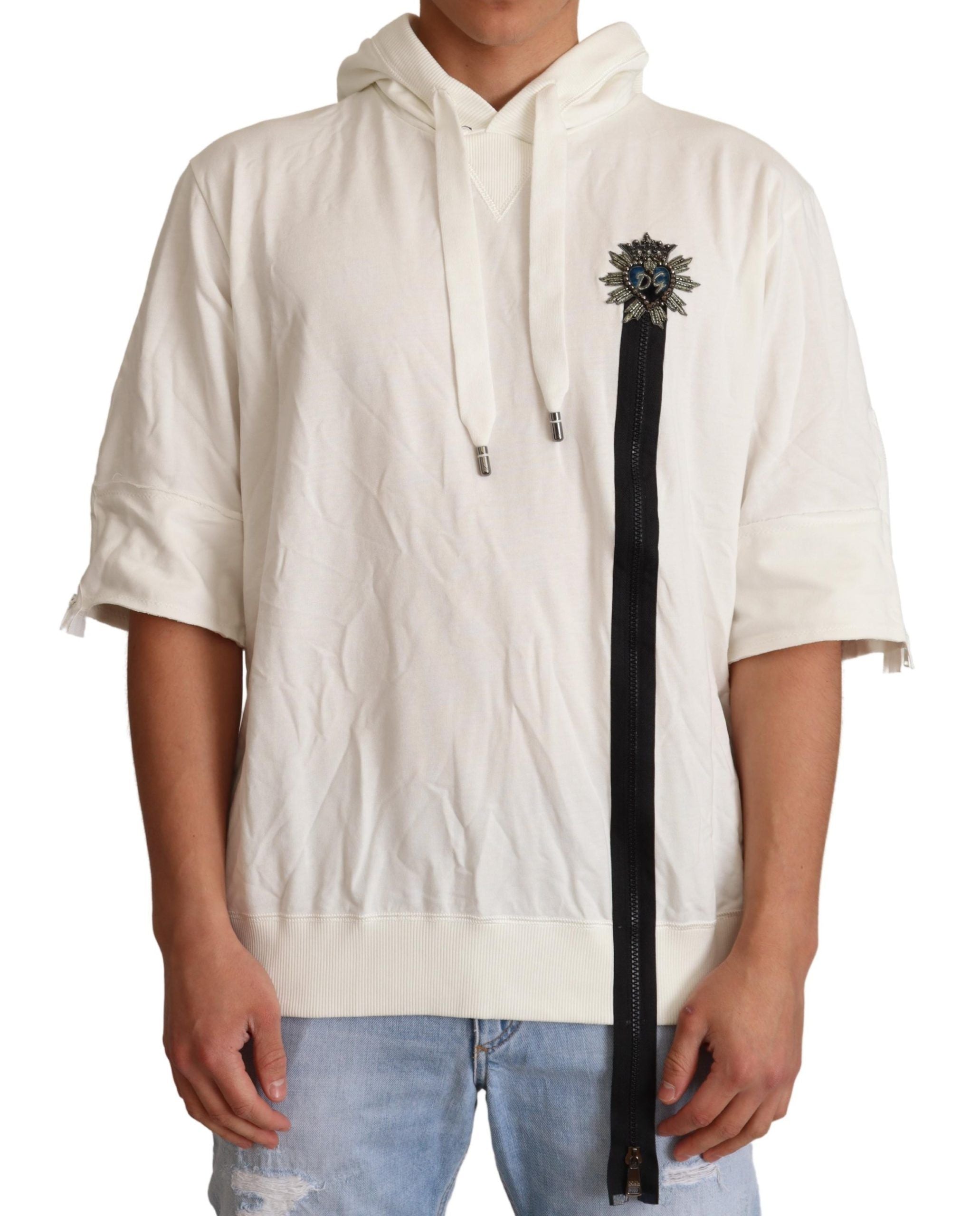 Exquisite Off-White Cotton Hooded Sweater - ventzia