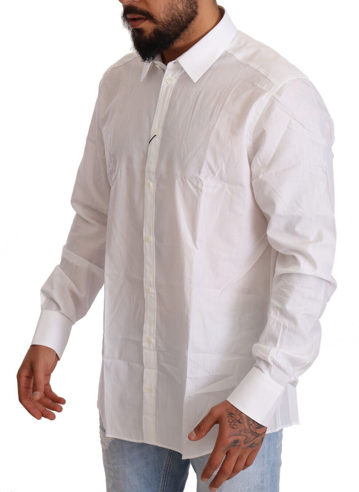 White Cotton Martini Fit Shirt - ventzia