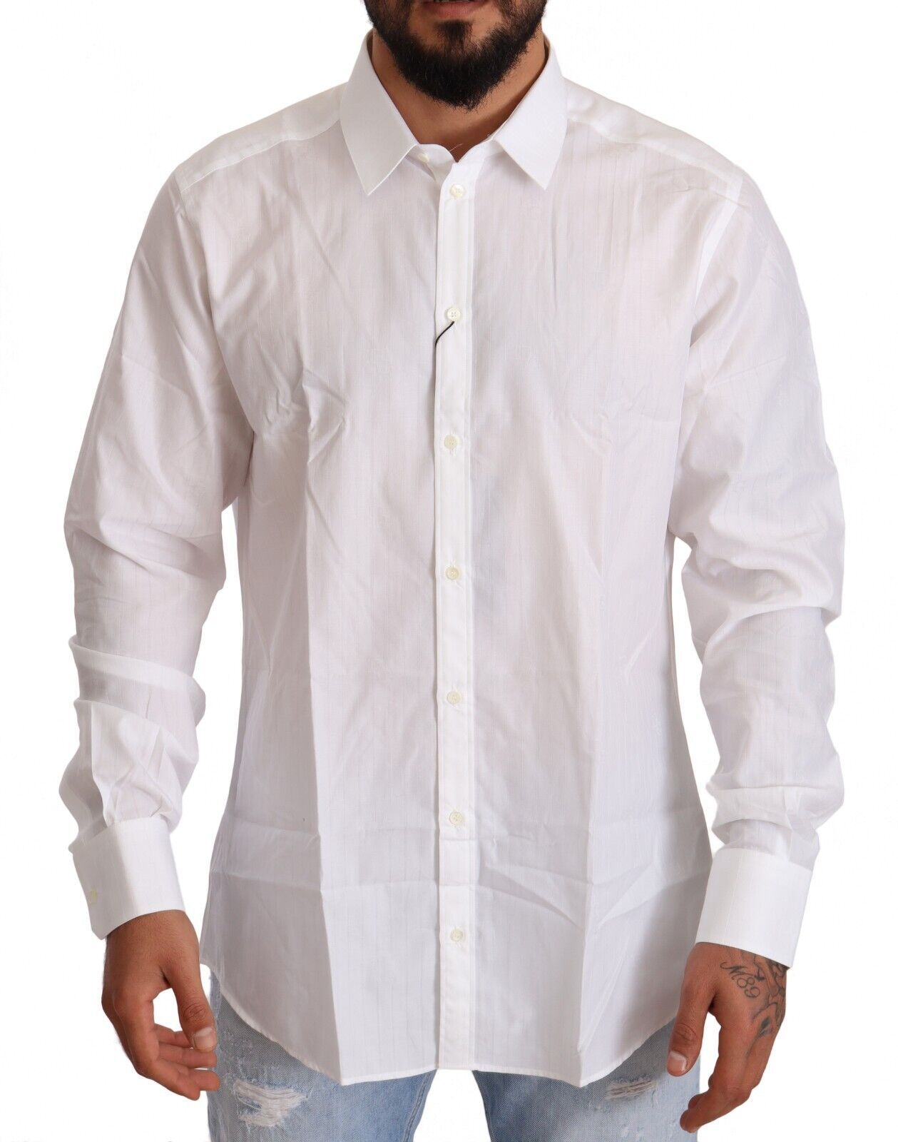 White Cotton Martini Fit Shirt - ventzia