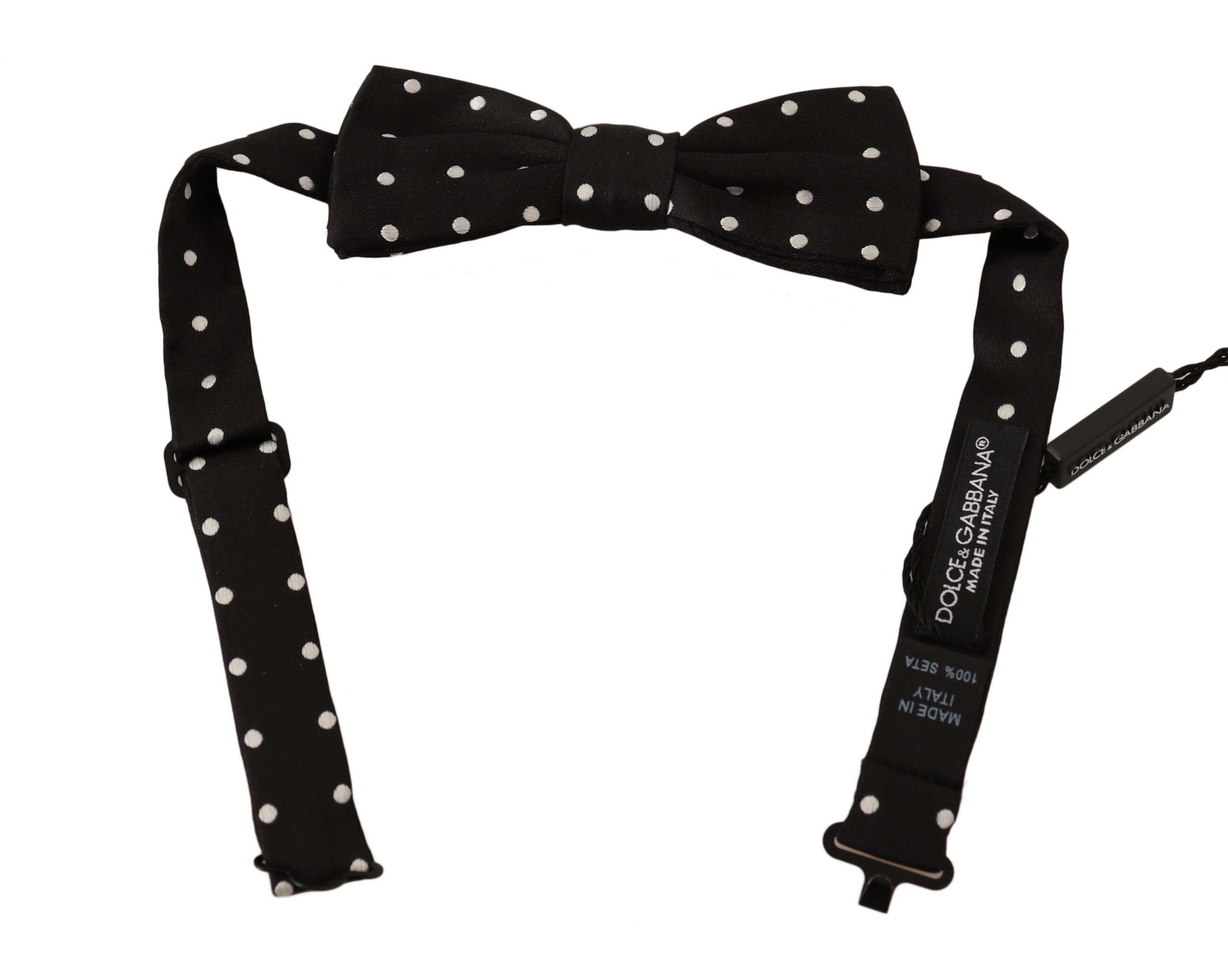 Elegant Black Polka Dot Silk Bow Tie - ventzia