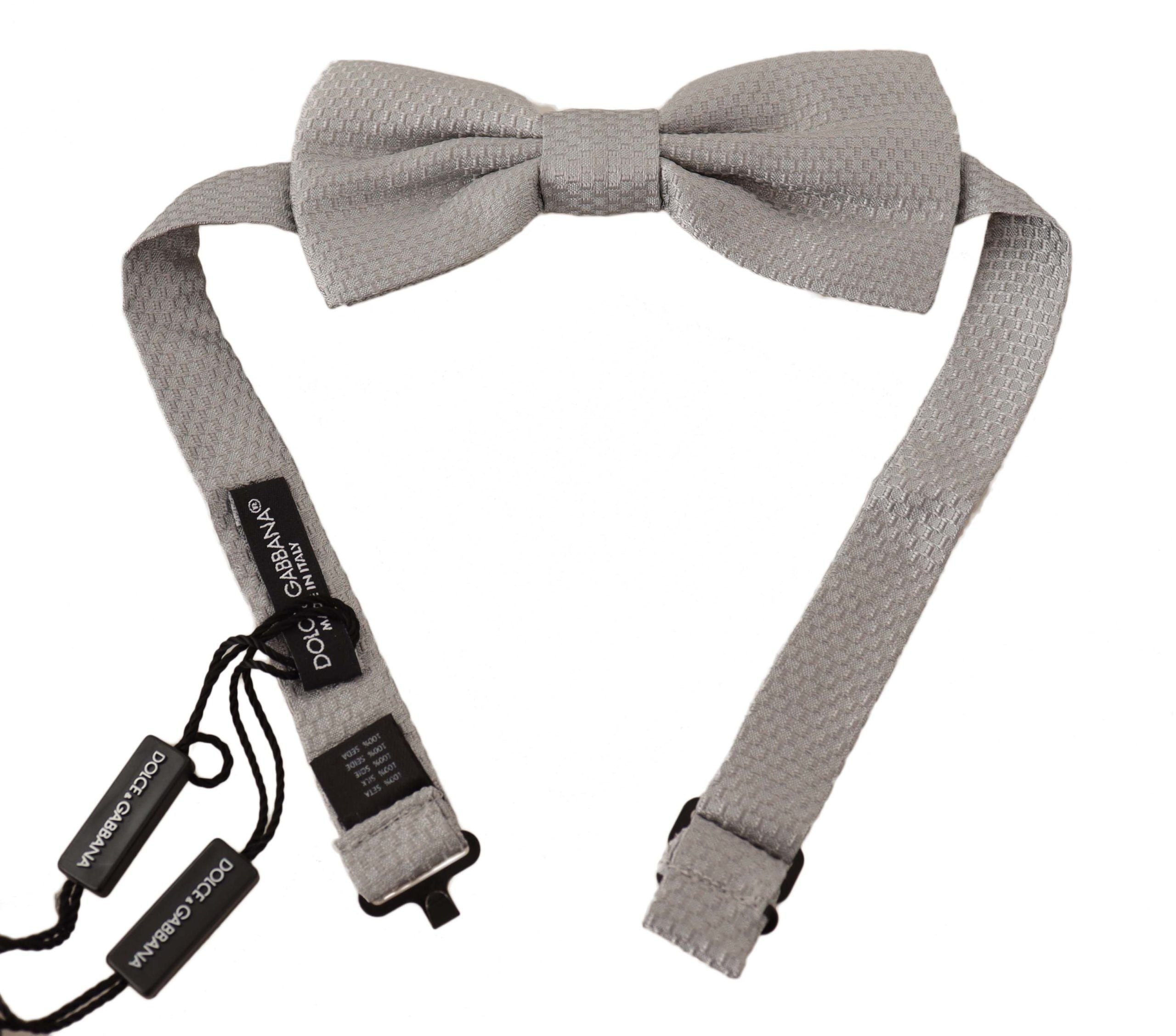 Elegant Silver Silk Bow Tie - ventzia