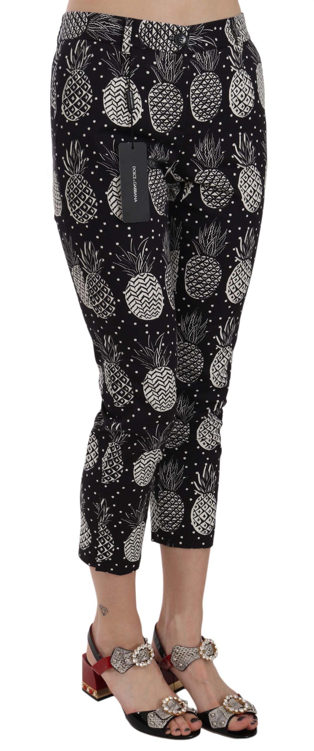 Chic Black Pineapple Print Skinny Capri Pants - ventzia