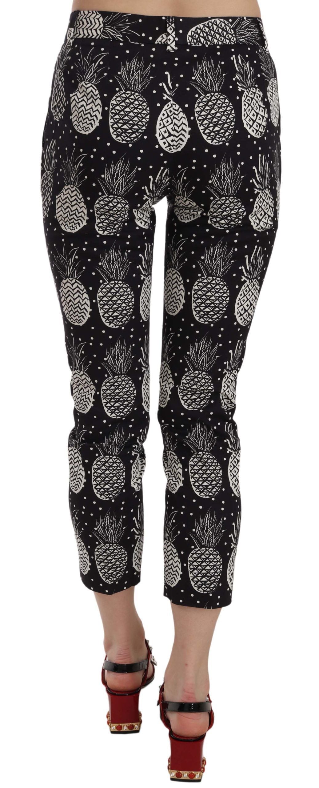 Chic Black Pineapple Print Skinny Capri Pants - ventzia