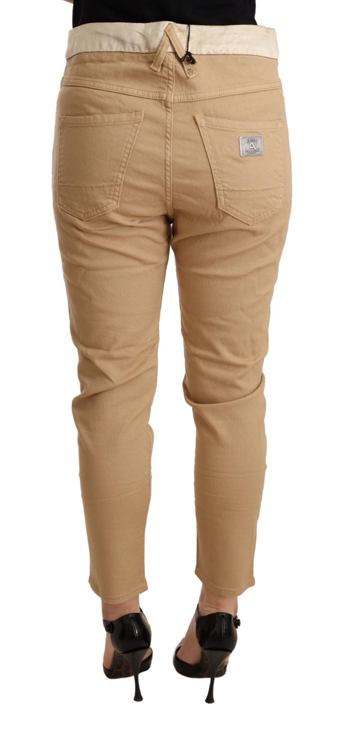 Beige Mid Waist Slim Fit Skinny Pants - ventzia
