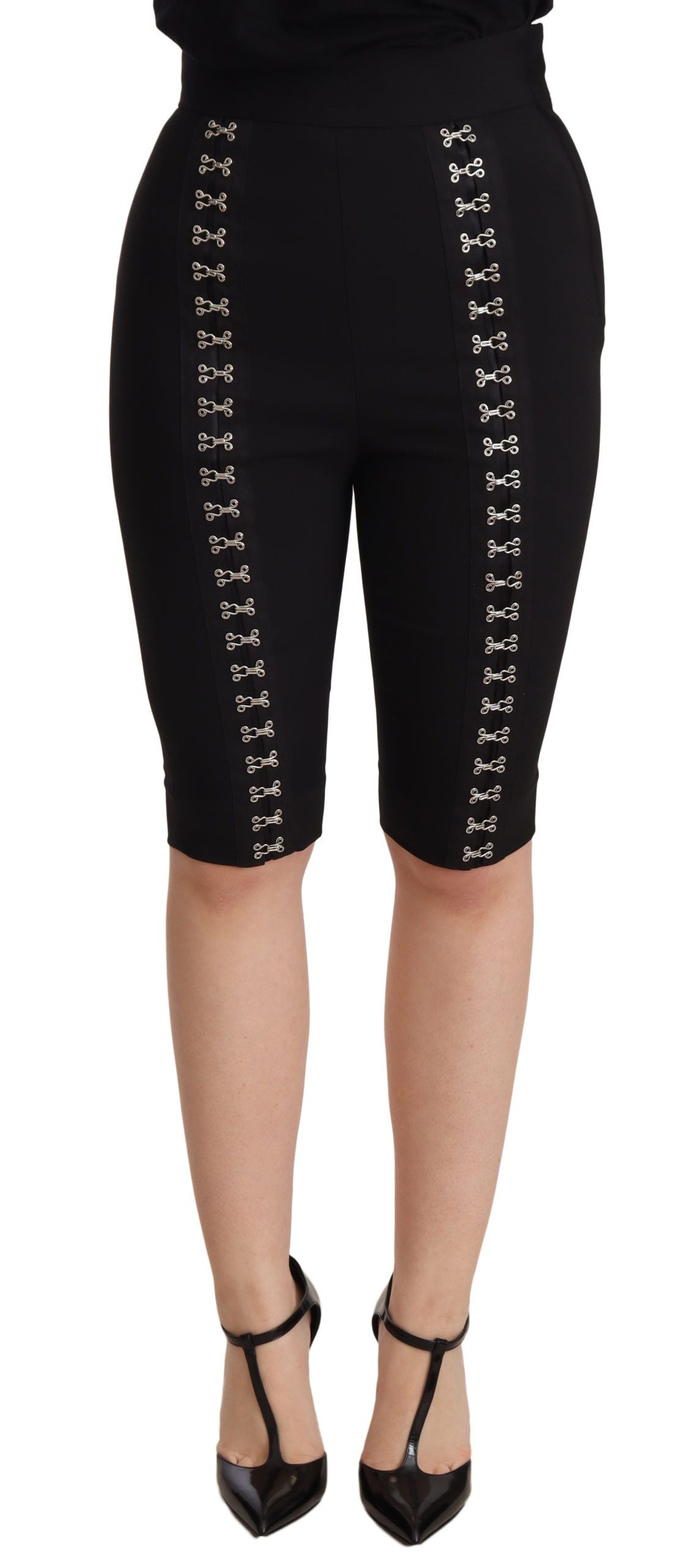 Elegant High Waist Black Wool Shorts - ventzia