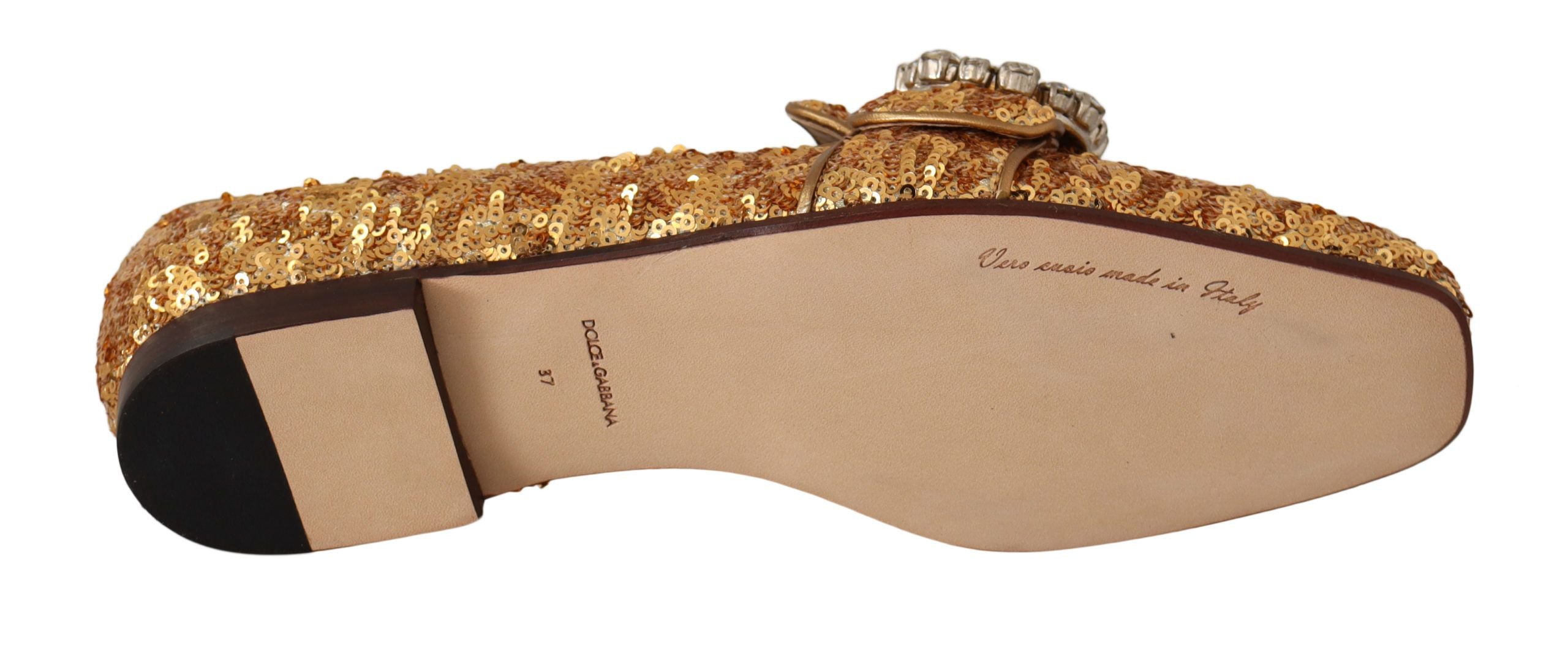 Elegant Gold Sequin Crystal Flats - ventzia