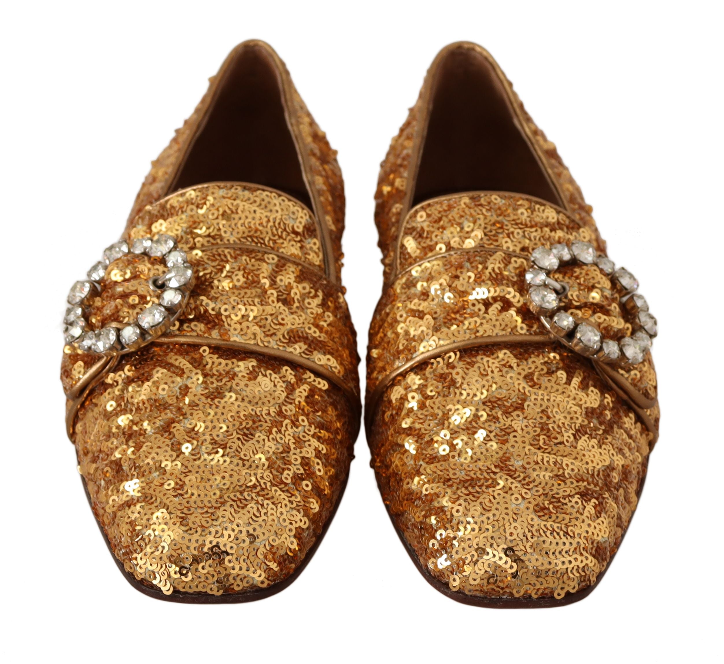 Elegant Gold Sequin Crystal Flats - ventzia