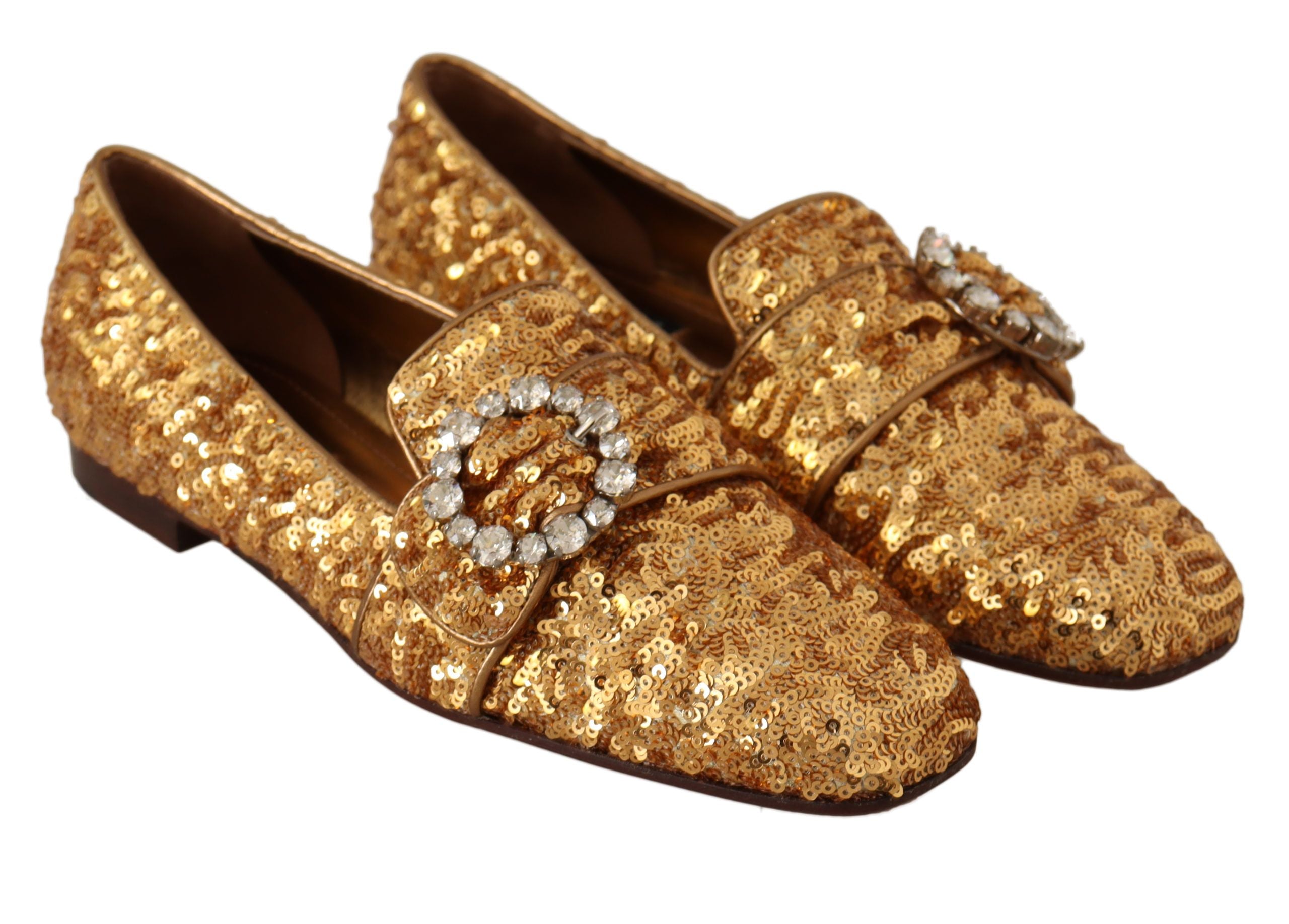 Elegant Gold Sequin Crystal Flats - ventzia