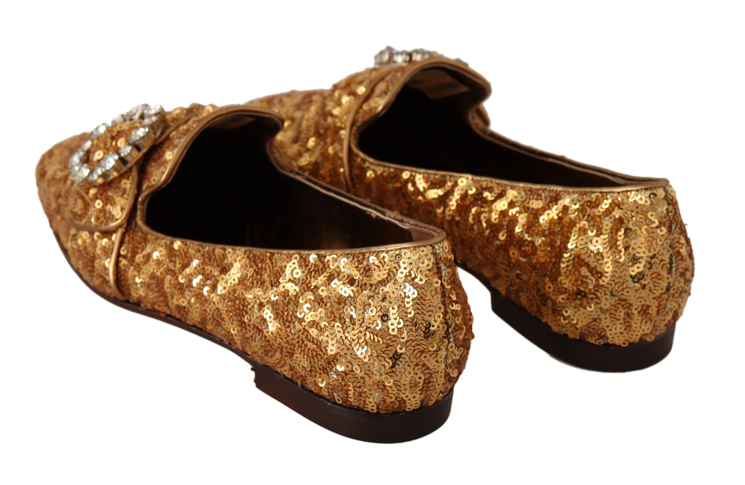 Elegant Gold Sequin Crystal Flats - ventzia