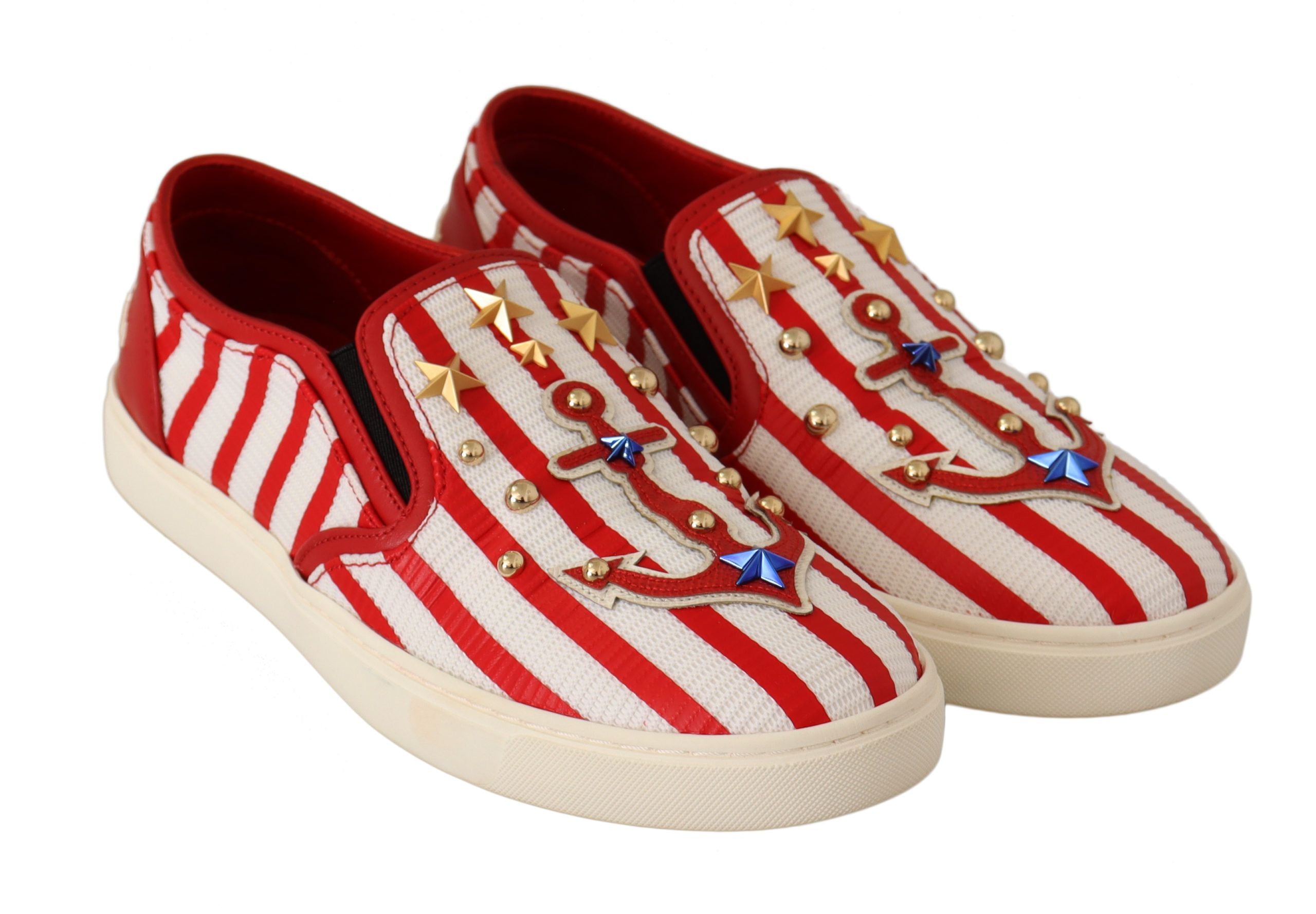 Stripe Print Studded Loafers - ventzia