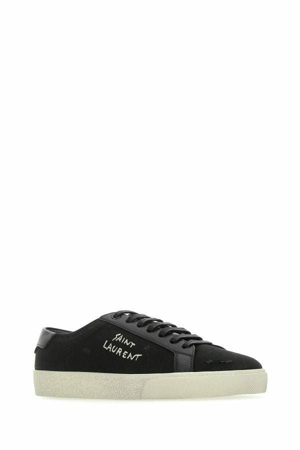 Sleek Black Canvas & Leather Low-Top Sneakers - ventzia