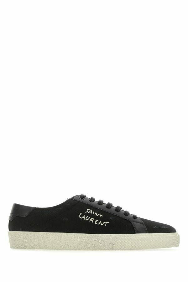 Sleek Black Canvas & Leather Low-Top Sneakers - ventzia