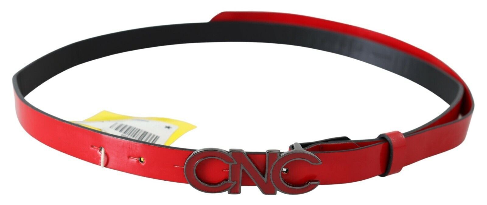 Chic Red Leather Waist Belt with Black-Tone Buckle - ventzia