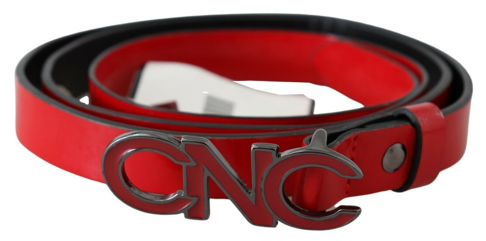 Chic Red Leather Waist Belt with Black-Tone Buckle - ventzia