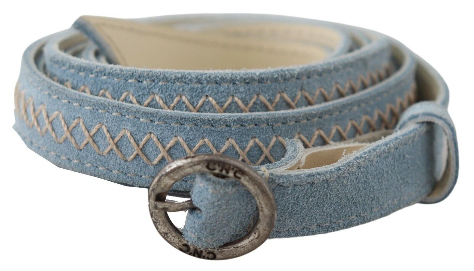 Chic Sky Blue Leather Belt - Buckle Up in Style - ventzia