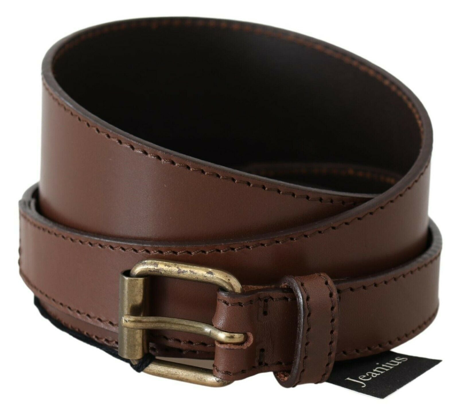 Chic Brown Leather Fashion Belt with Bronze-Tone Hardware - ventzia