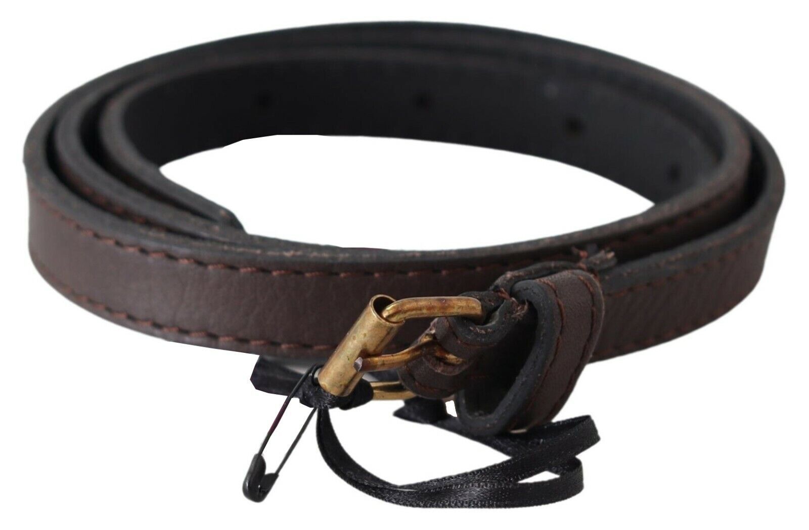 Elegant Brown Leather Fashion Belt with Gold-Tone Buckle - ventzia