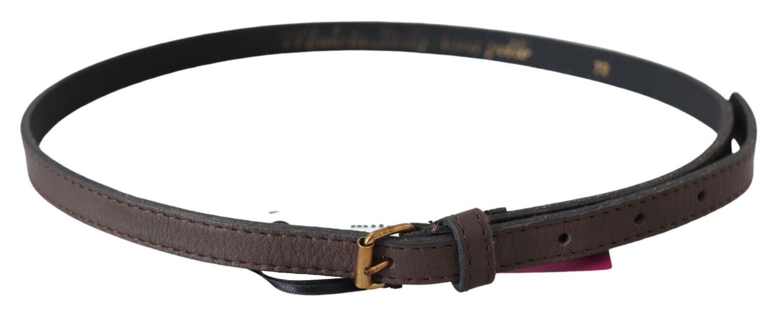 Elegant Brown Leather Fashion Belt with Gold-Tone Buckle - ventzia