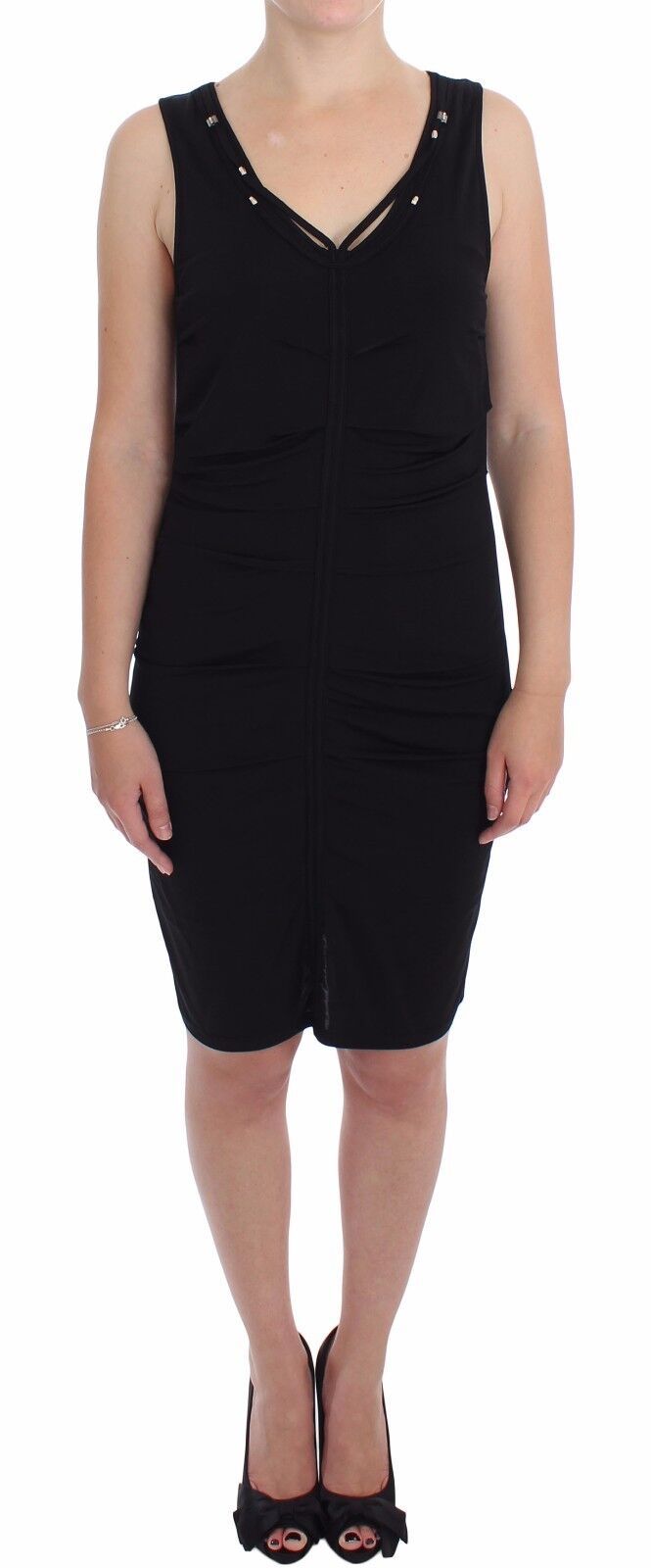 Elegant Black Sheath Jersey Knee-Length Dress - ventzia