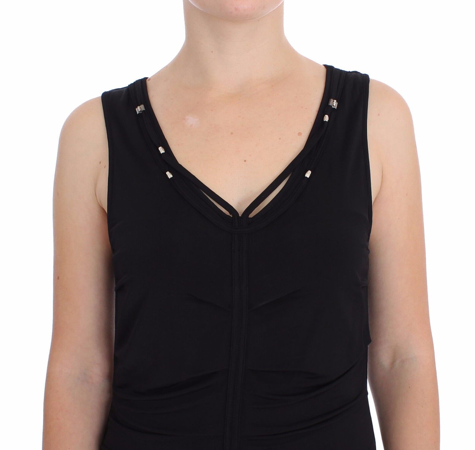 Elegant Black Sheath Jersey Knee-Length Dress - ventzia