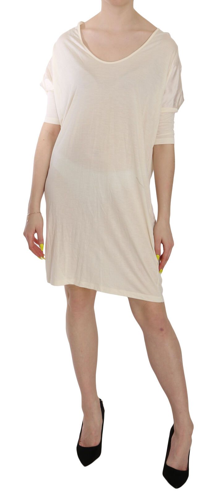 Chic Cream A-Line Elbow Sleeve Dress - ventzia