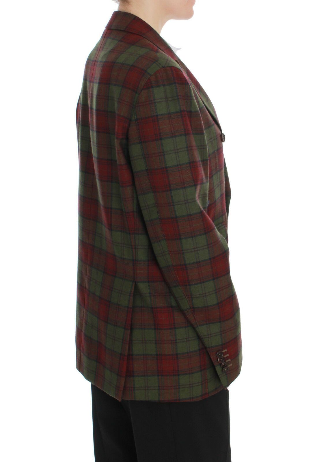 Elegant Checkered Double-Breasted Wool Blazer - ventzia