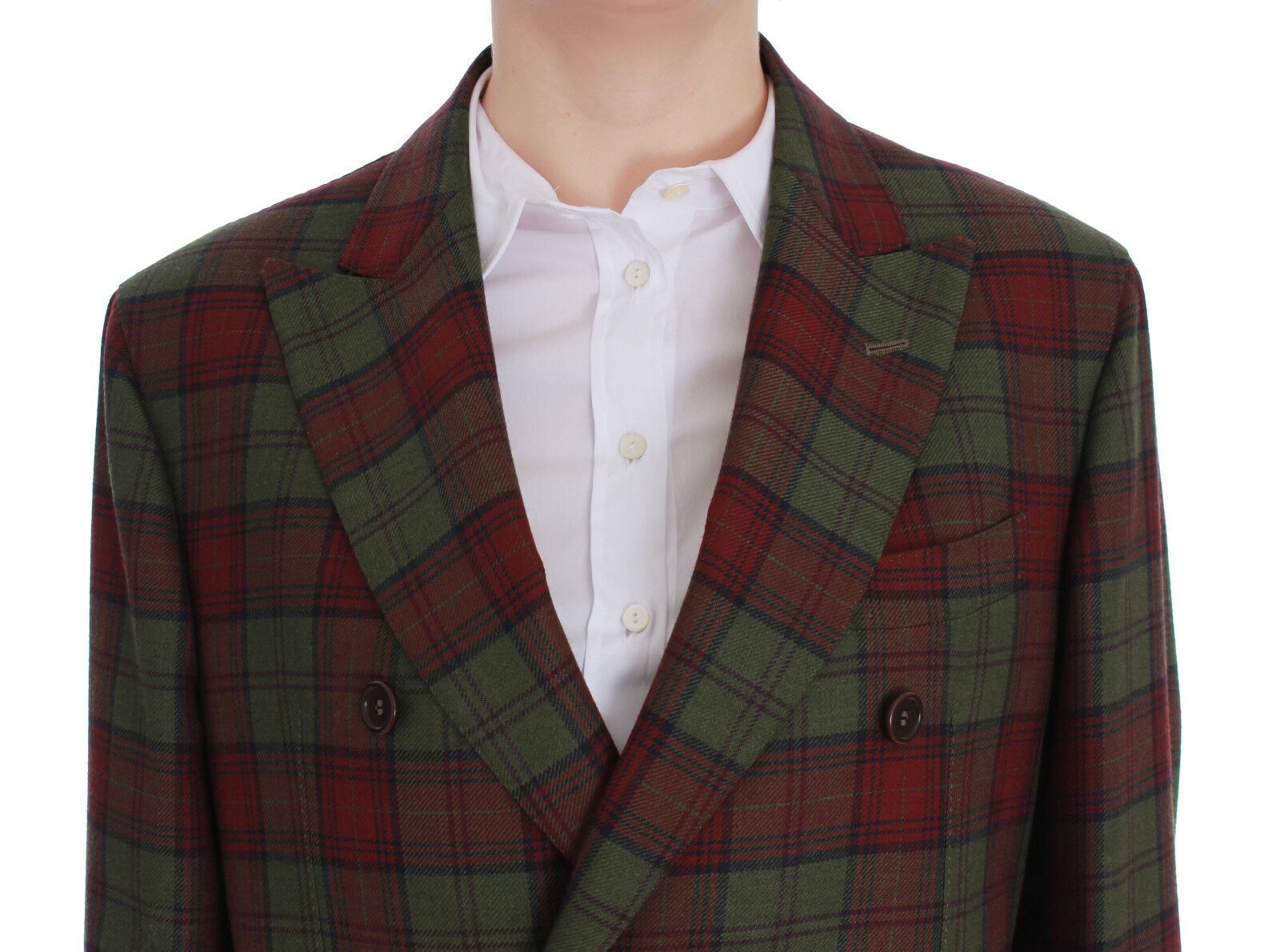 Elegant Checkered Double-Breasted Wool Blazer - ventzia