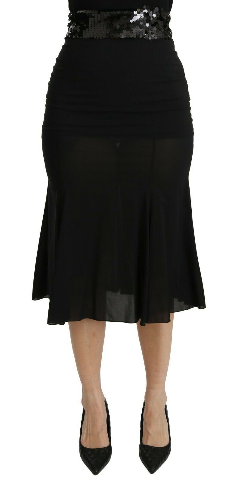 Chic High Waist Black Silk Blend Skirt - ventzia