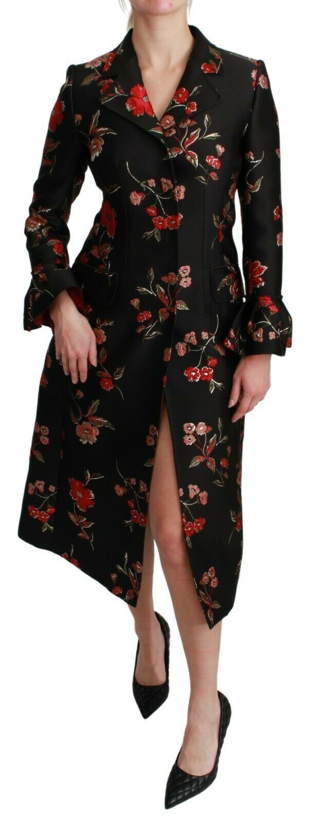 Elegant Floral Embroidered Trench Coat - ventzia