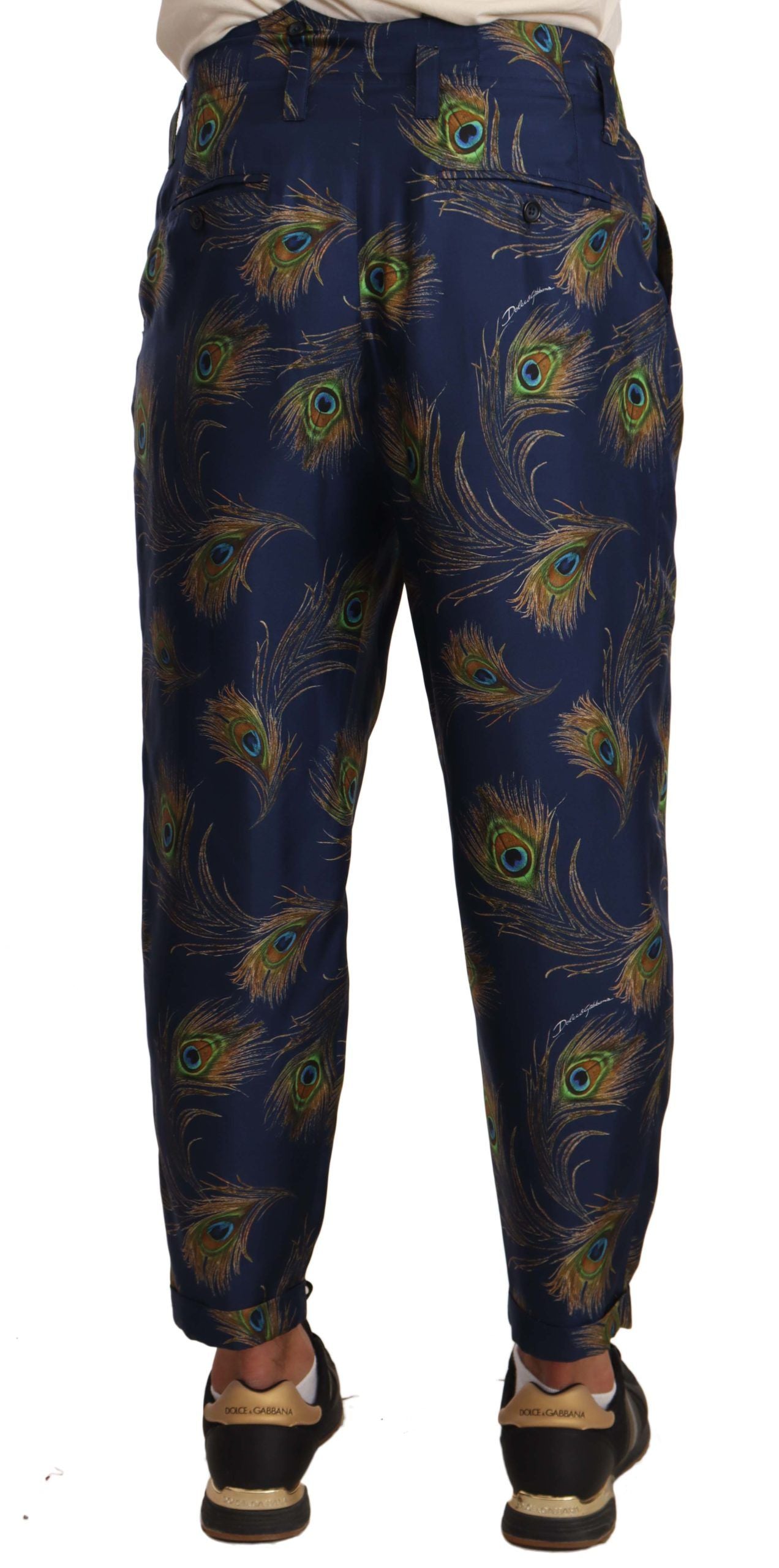 Exquisite Peacock Print Silk Trousers - ventzia