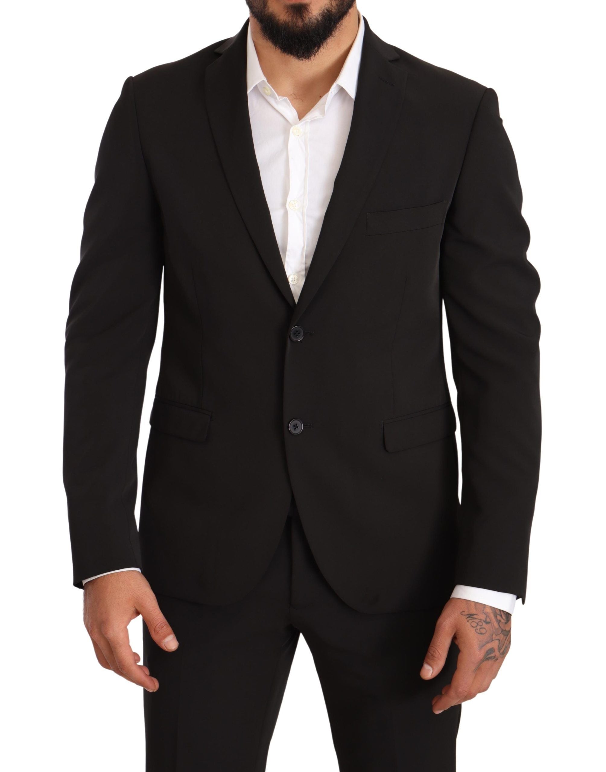 Elegant Black Slim Fit Two-Piece Suit - ventzia