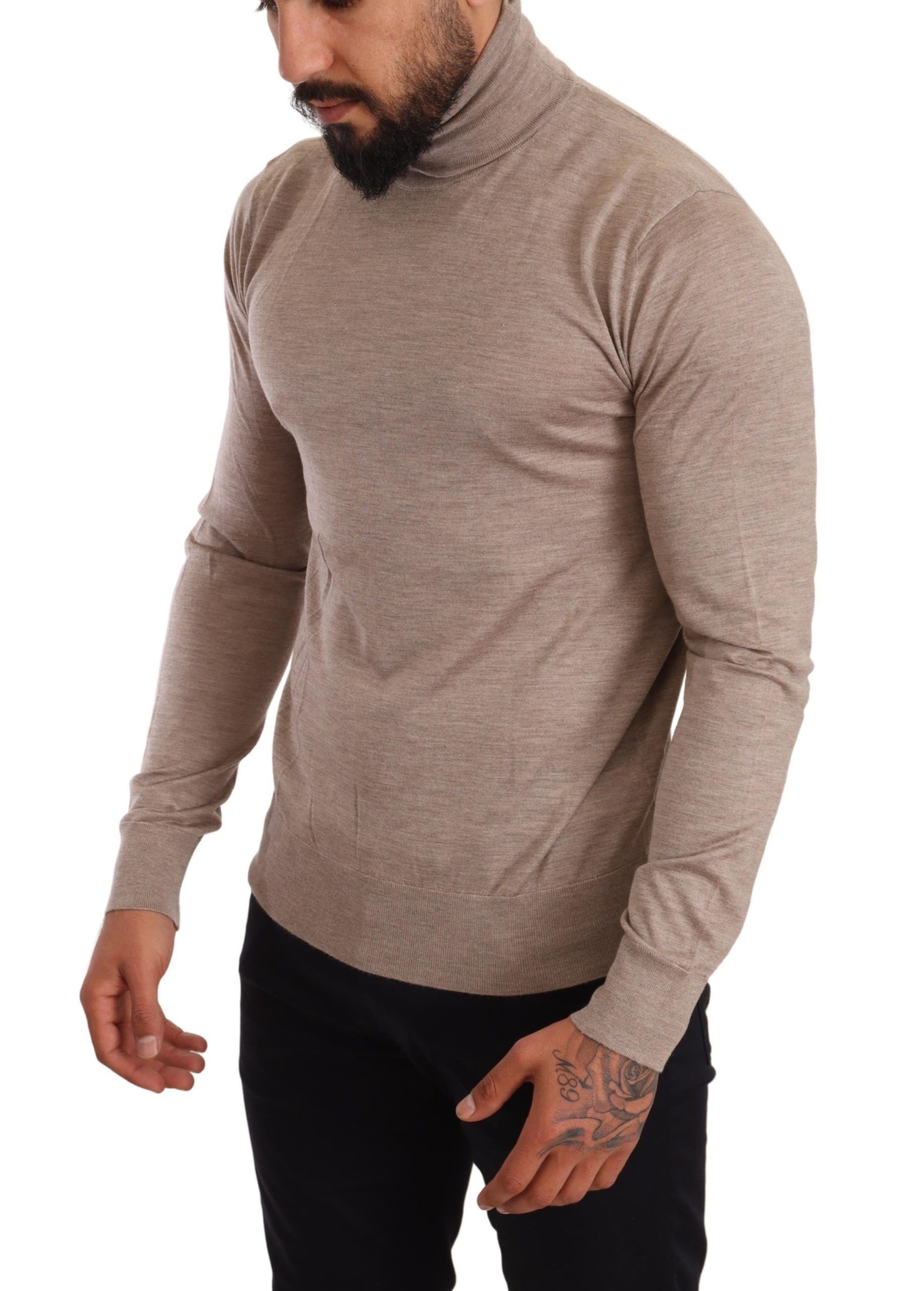 Beige Turtleneck Cashmere-Silk Blend Sweater - ventzia