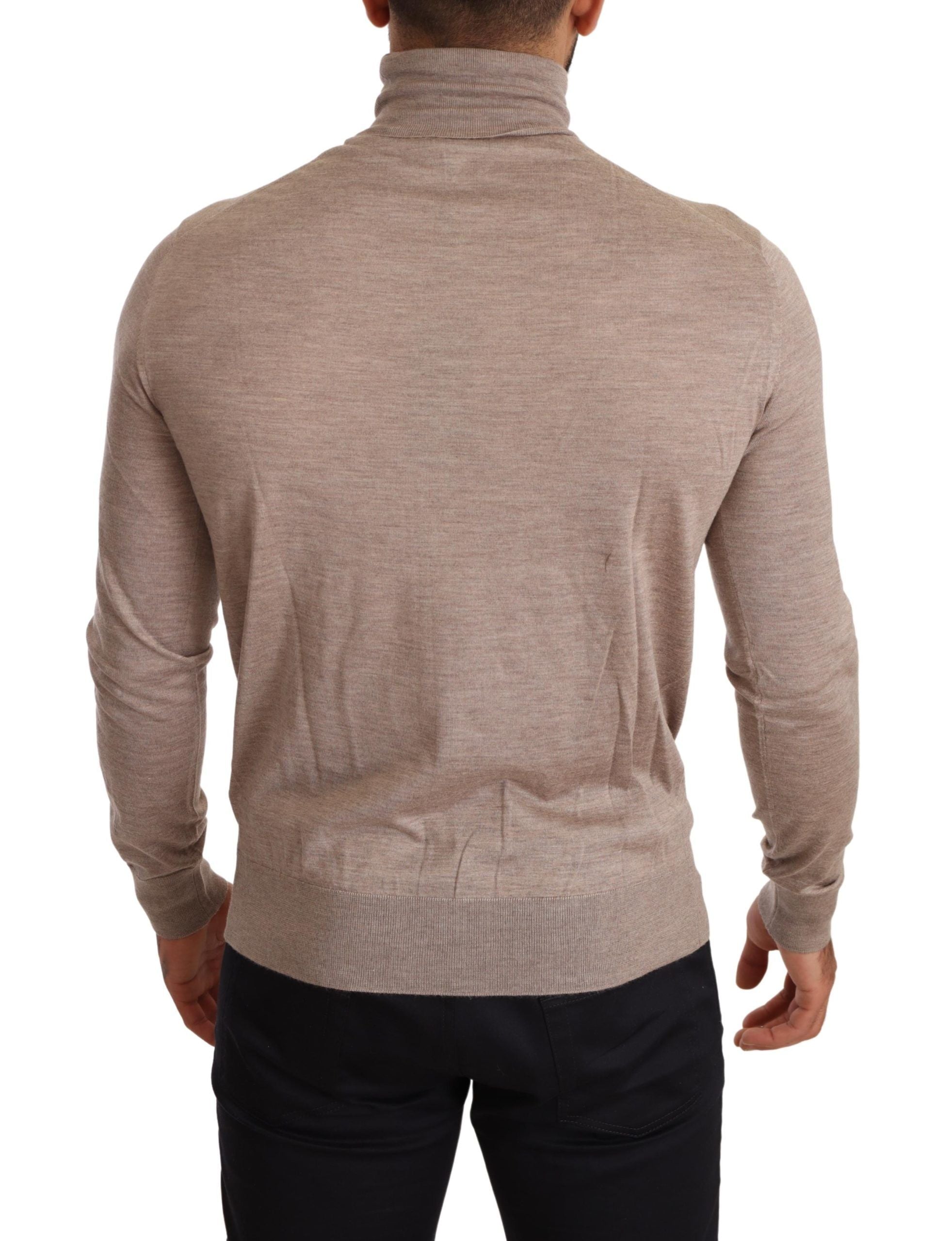 Beige Turtleneck Cashmere-Silk Blend Sweater - ventzia