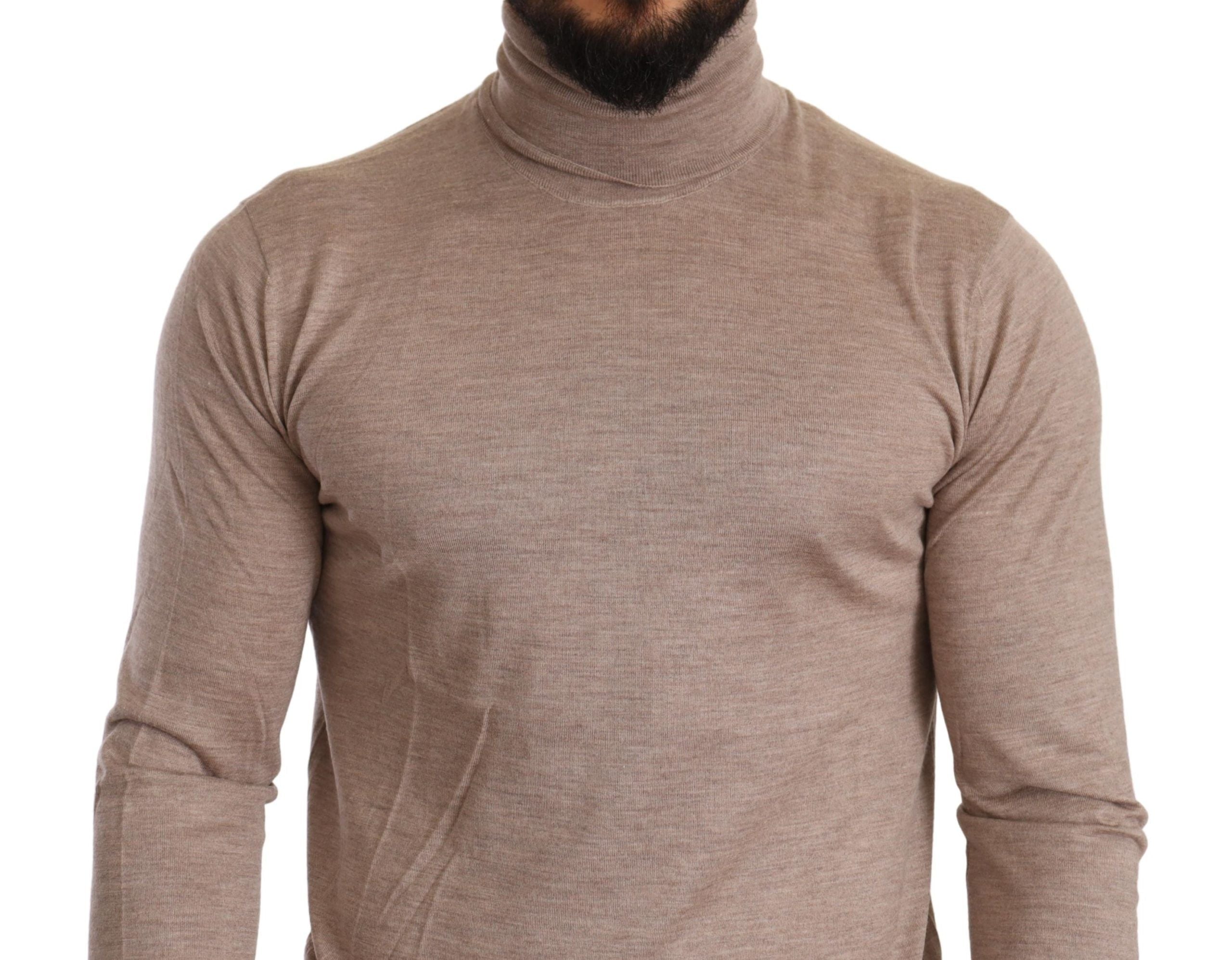 Beige Turtleneck Cashmere-Silk Blend Sweater - ventzia