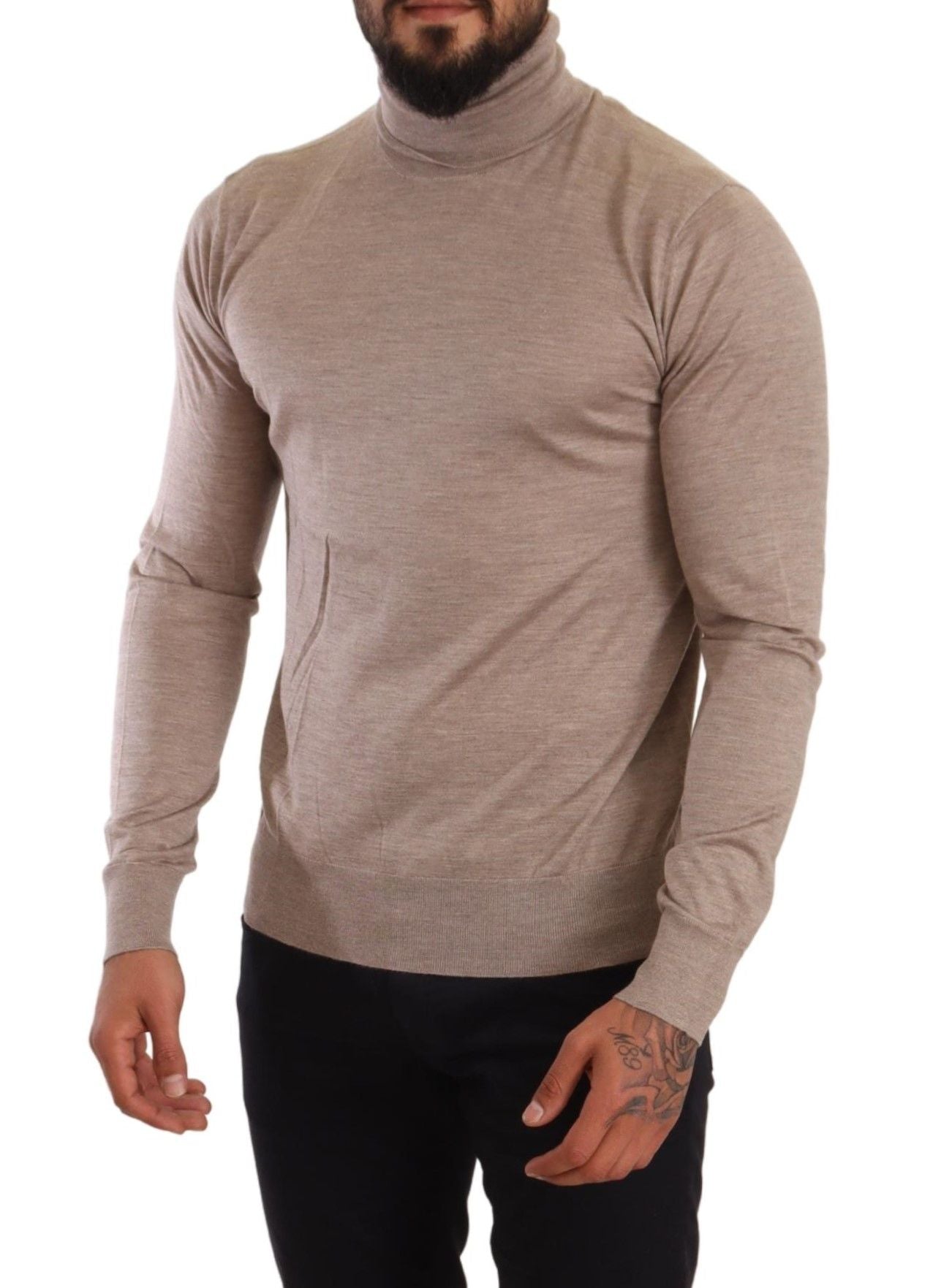 Beige Turtleneck Cashmere-Silk Blend Sweater - ventzia