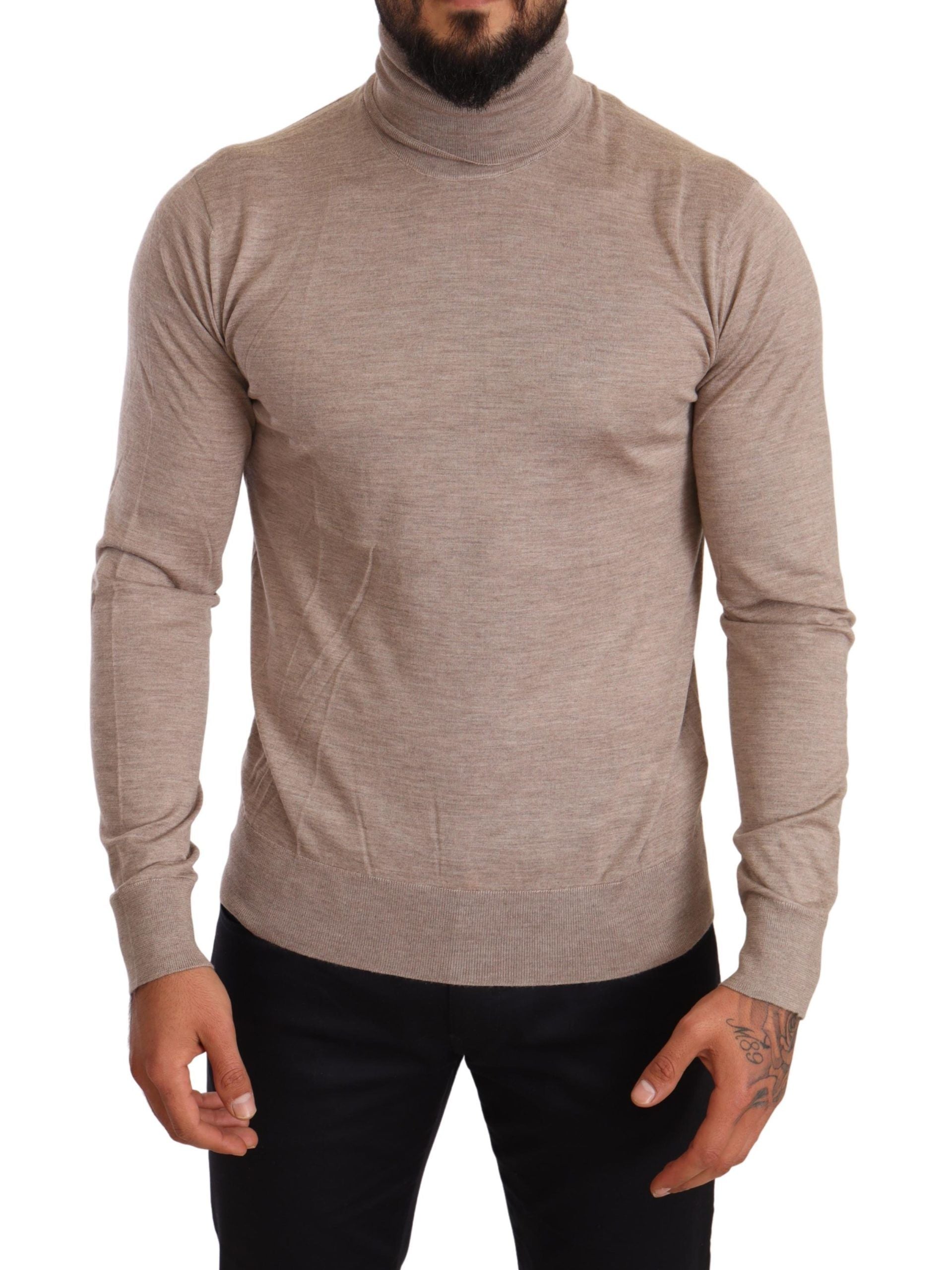 Beige Turtleneck Cashmere-Silk Blend Sweater - ventzia