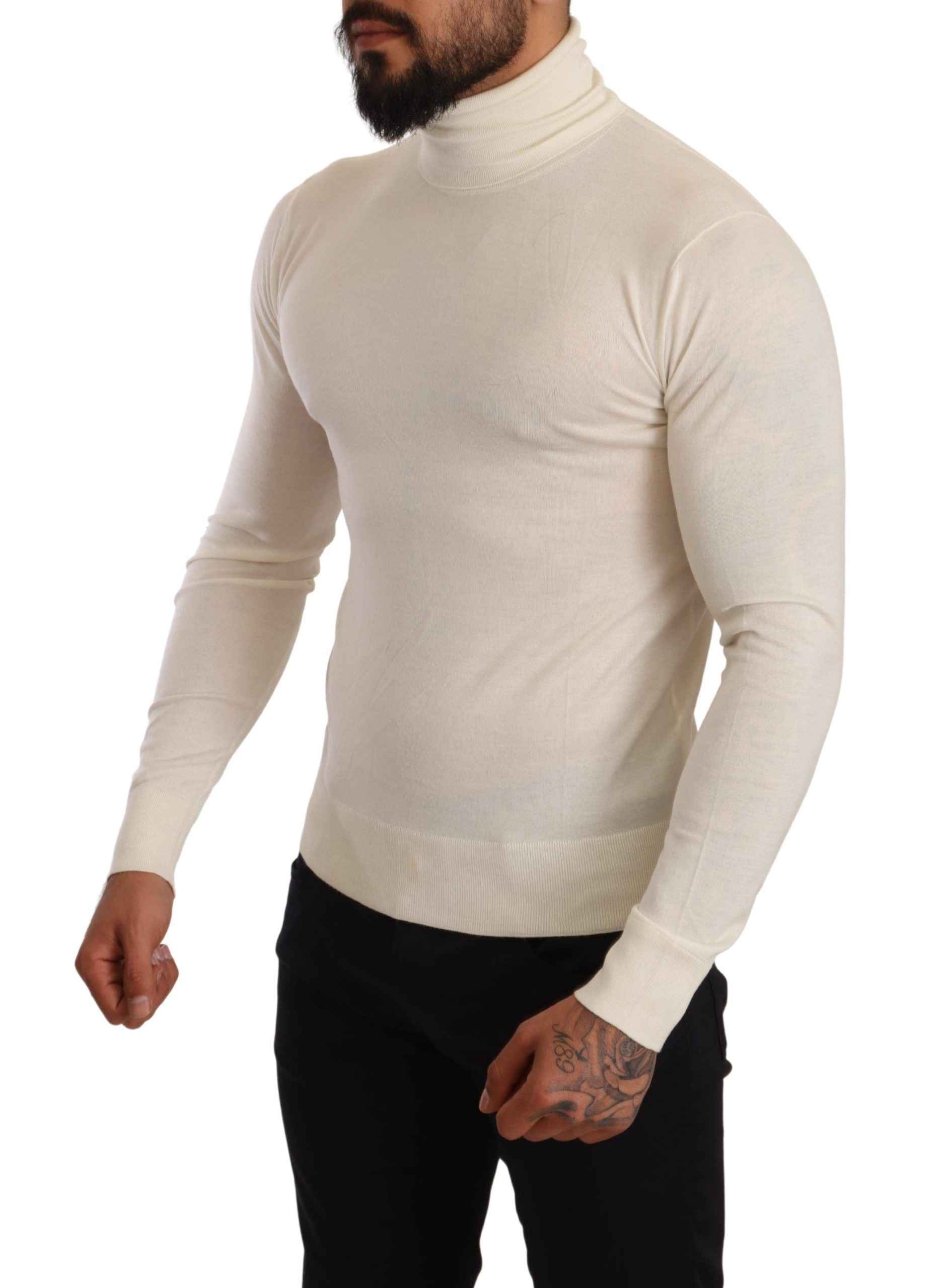 Ivory Cashmere-Silk Blend Turtleneck Sweater - ventzia