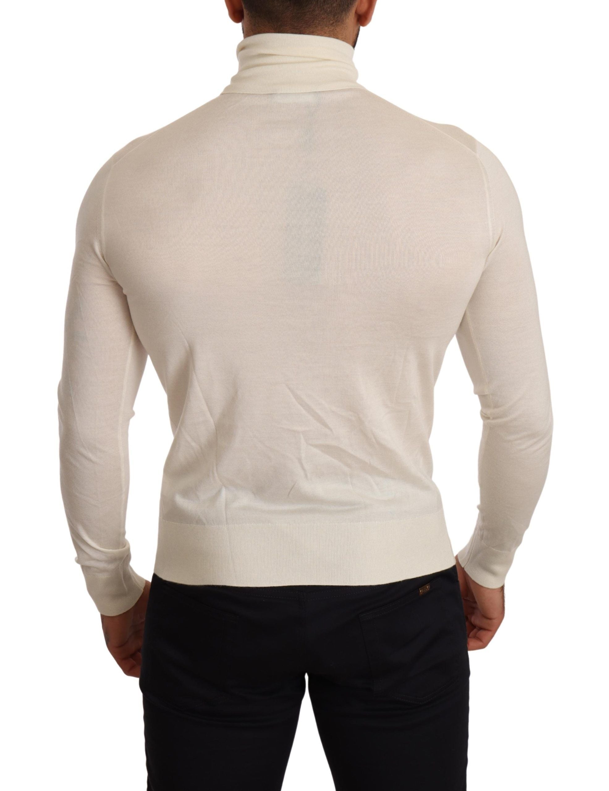 Ivory Cashmere-Silk Blend Turtleneck Sweater - ventzia