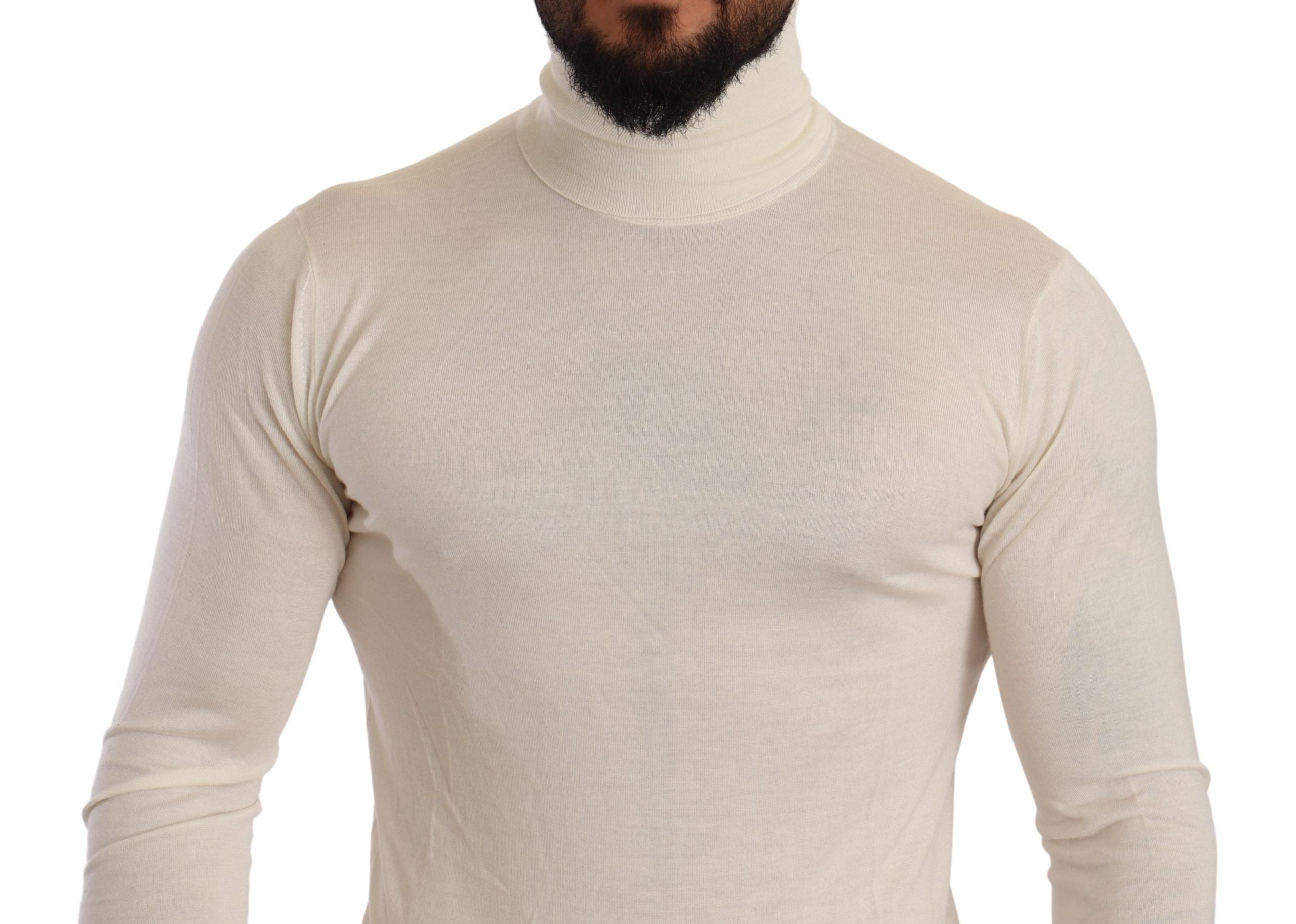 Ivory Cashmere-Silk Blend Turtleneck Sweater - ventzia