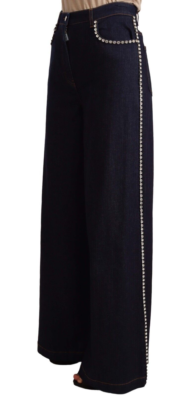 Elegant Dark Blue Flare Denim Jeans - ventzia