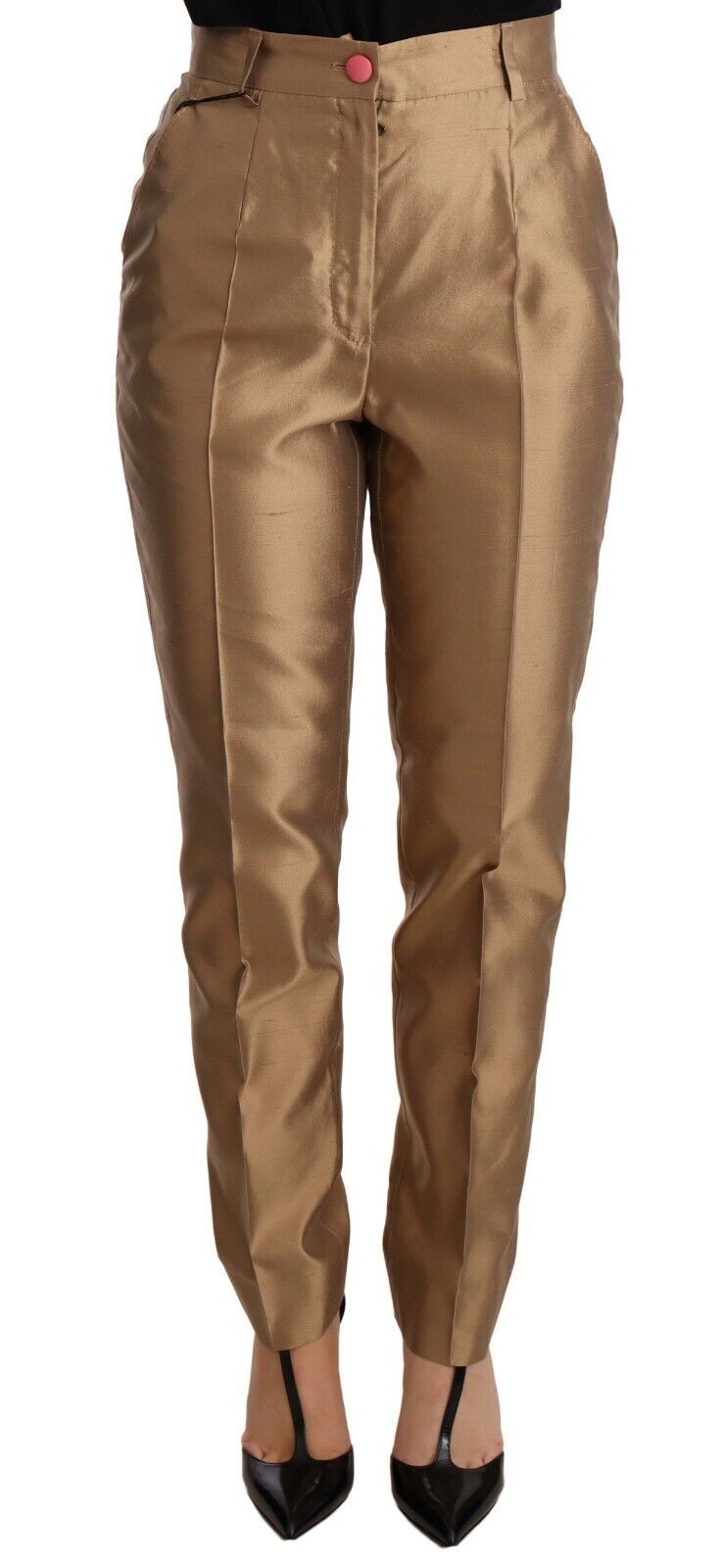 Elegant Tapered Silk Trousers in Gold - ventzia