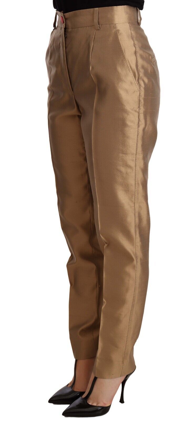 Elegant Tapered Silk Trousers in Gold - ventzia