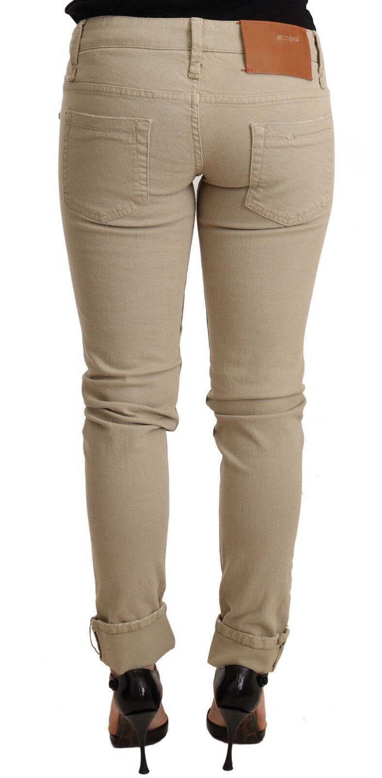 Beige Cotton Slim Fit Chic Jeans - ventzia