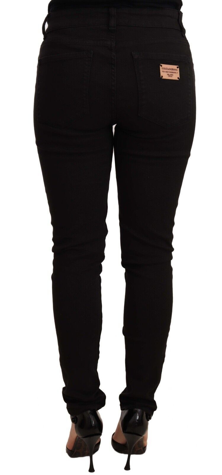 Chic Black Mid-Waist Skinny Denim Jeans - ventzia
