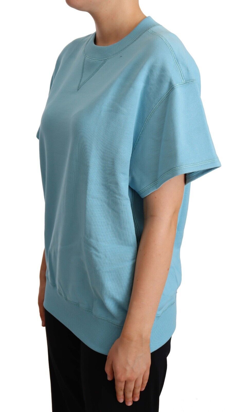 Elegant Blue Crew Neck Cotton Top - ventzia
