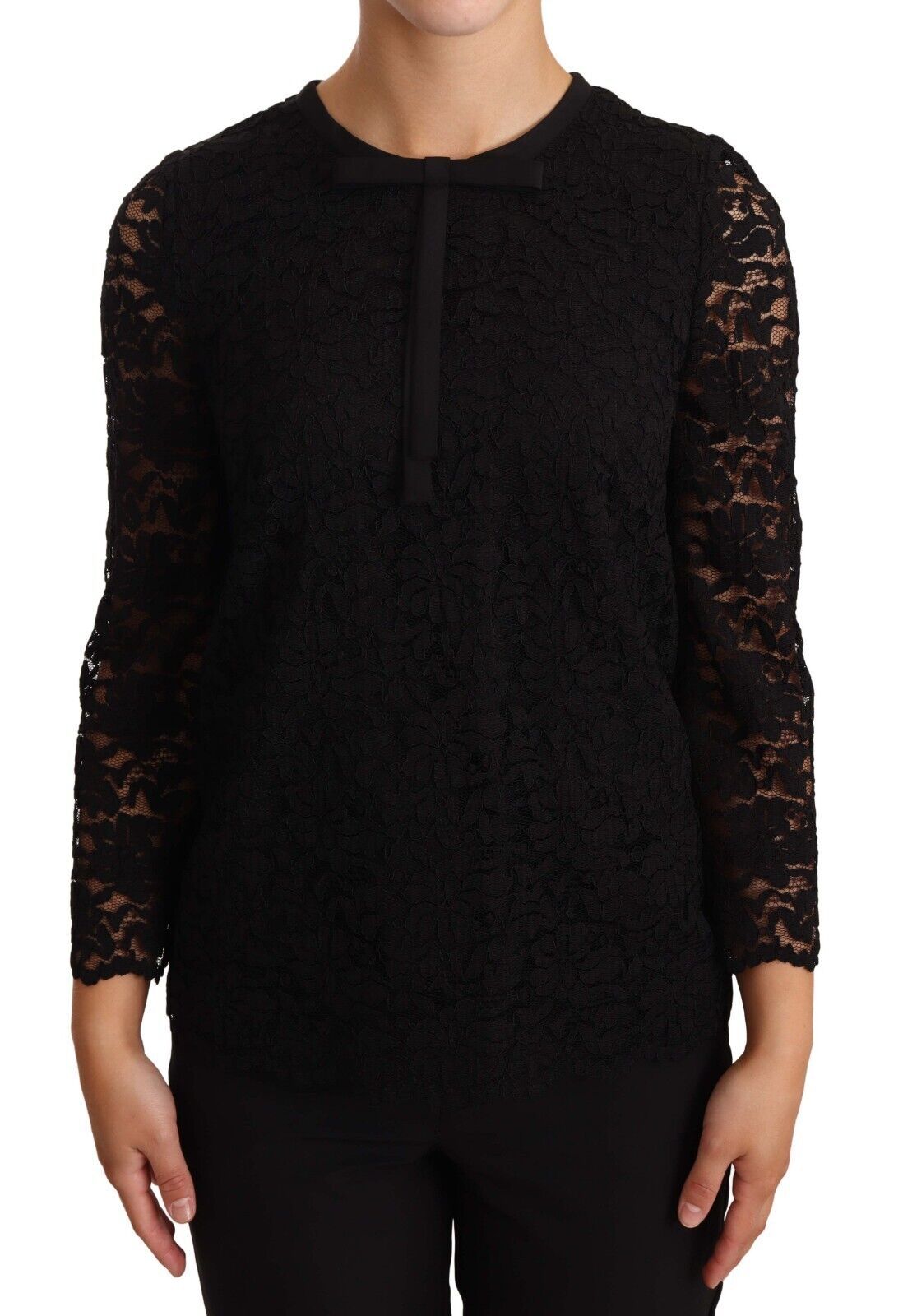 Elegant Black Floral Lace Long Sleeve Top - ventzia