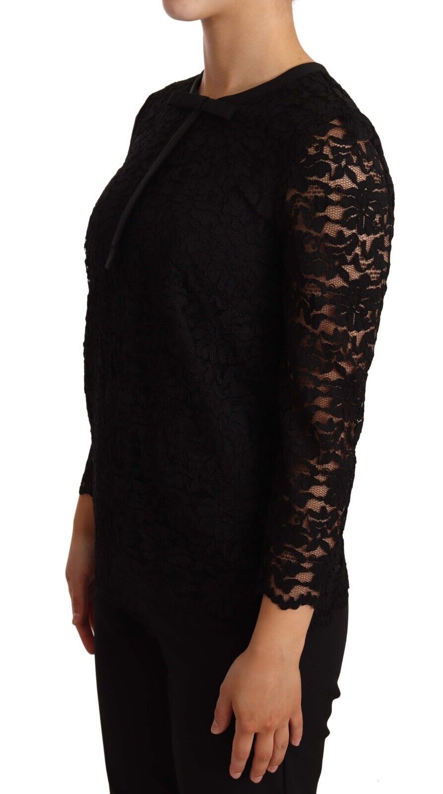 Elegant Black Floral Lace Long Sleeve Top - ventzia