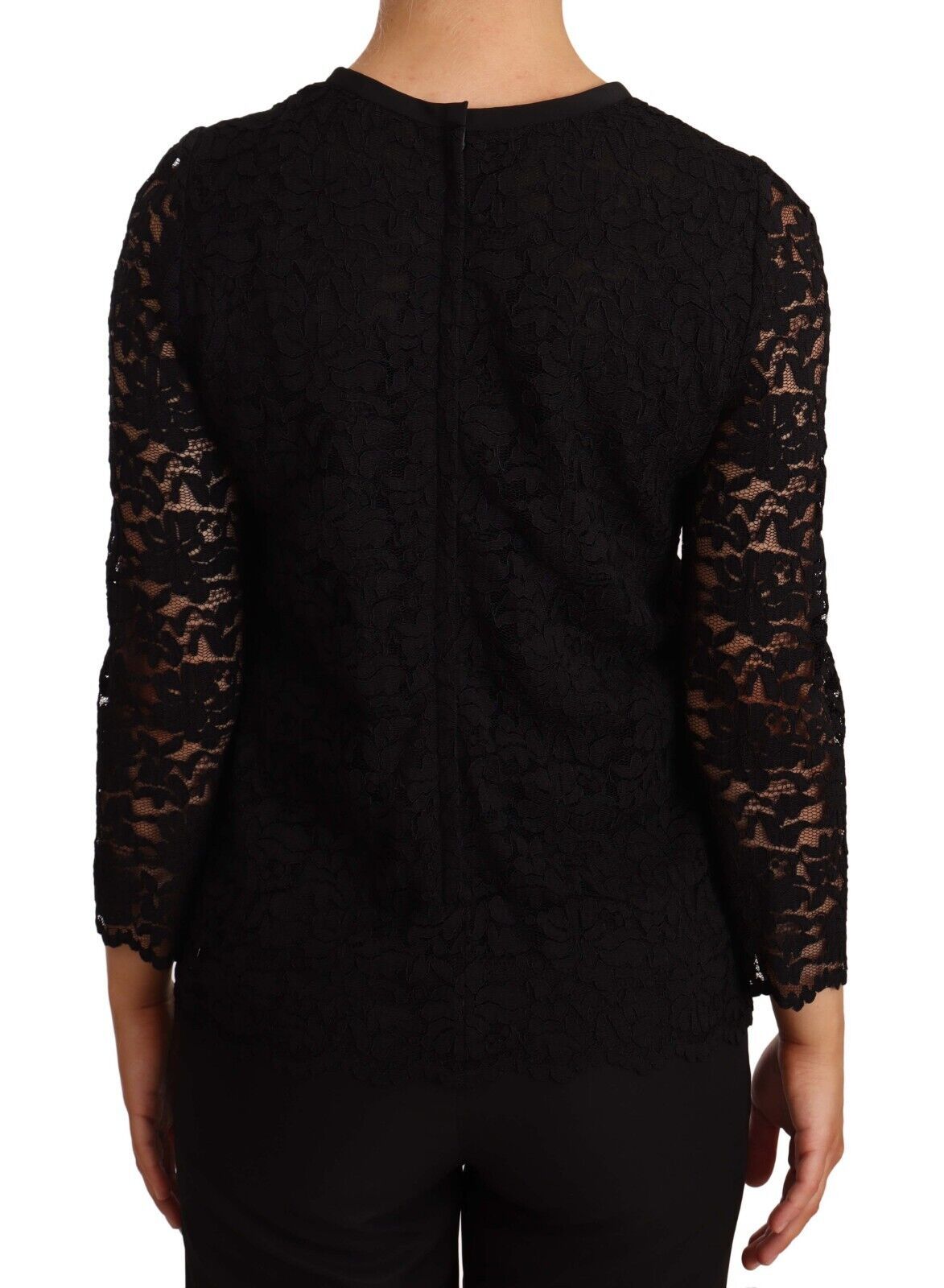 Elegant Black Floral Lace Long Sleeve Top - ventzia