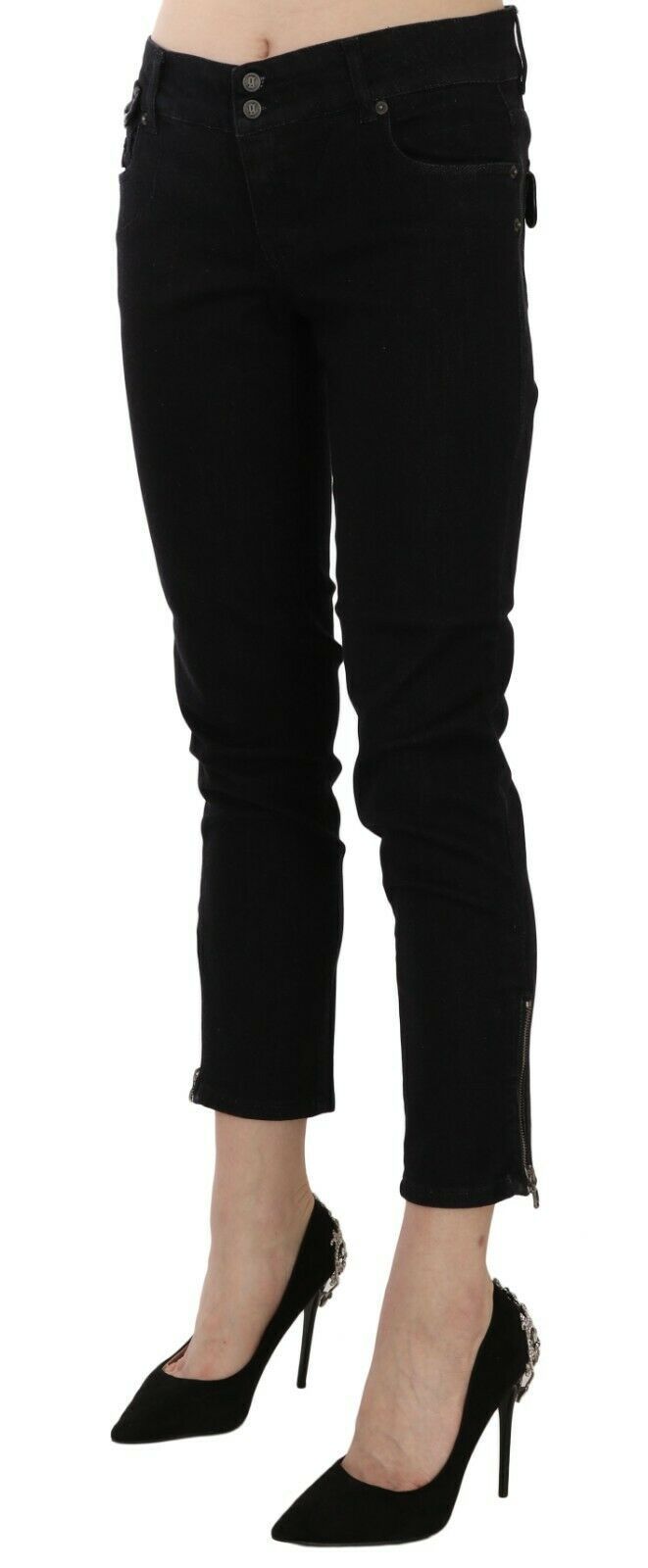 Chic Black Mid Waist Slim Cropped Jeans - ventzia