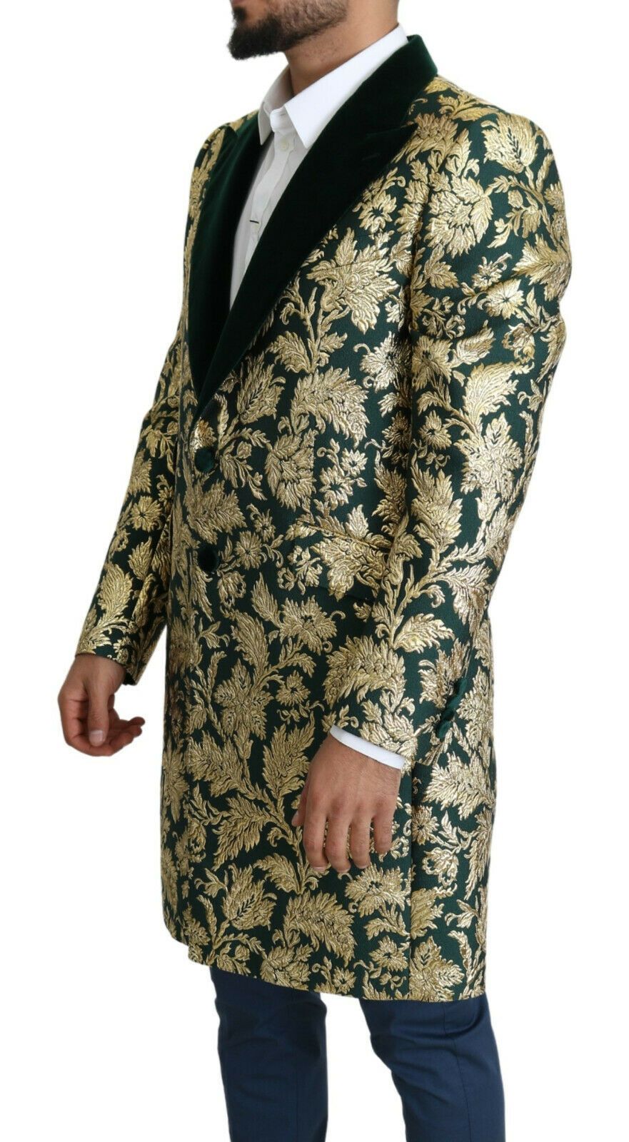 DOLCE & GABBANA Jacket SICILIA Green Gold Jacquard Long Coat - ventzia